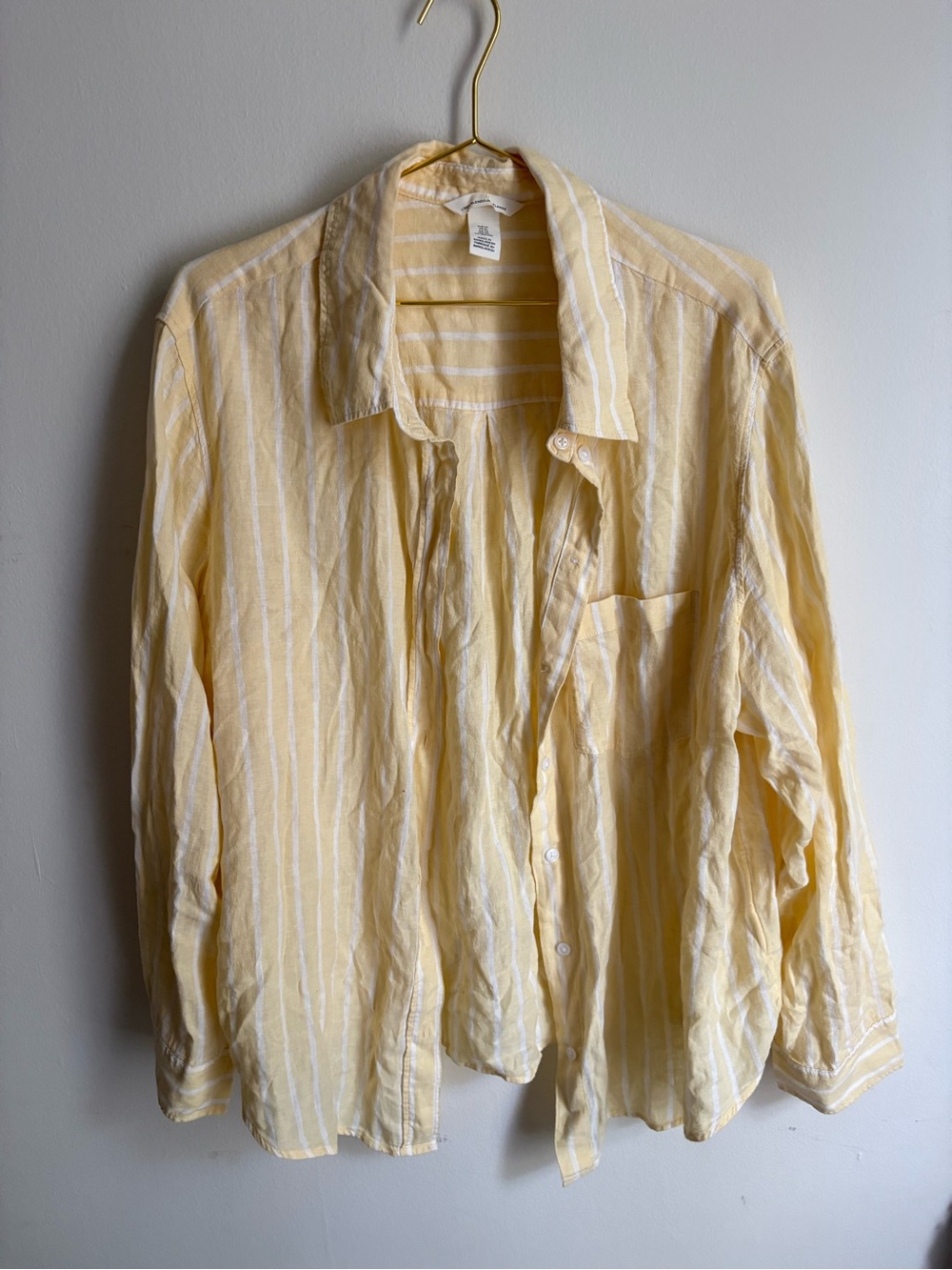 H&M Yellow and White Striped Linen Blend Button-Down Shirt